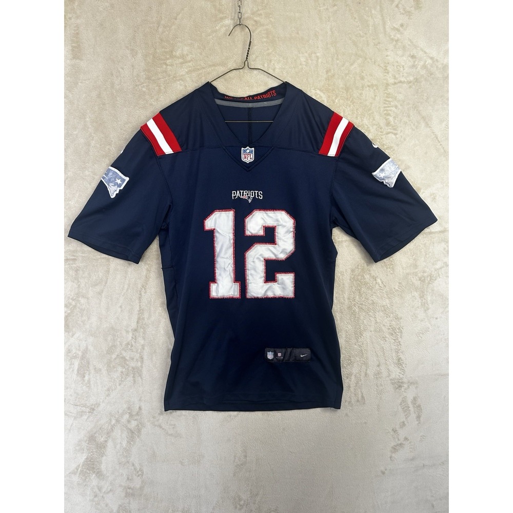 Nike Men's Small Youth XL Tom Brady Patriots Jersey Navy Blue‎ 12 Stitched NFL